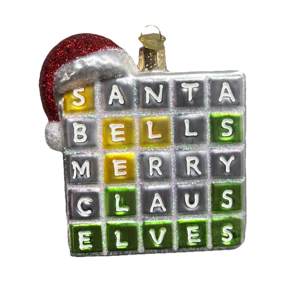 Merry Words Puzzle Word Game Blown Glass Tree Ornament by Old World Christmas